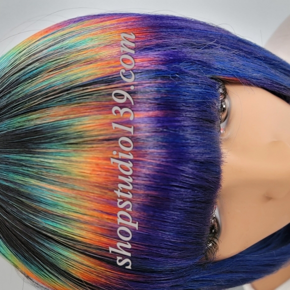 Human hair colorful bob wig with bangs - Picture 3 of 3